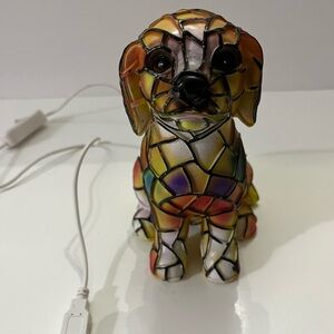 Stained Glass look Dog Art night light tabletop decor with stained resin design.